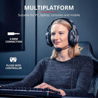 Trust GXT Altus Gaming Headset Over Ear Volume Mic PC and Consoles Black Camo