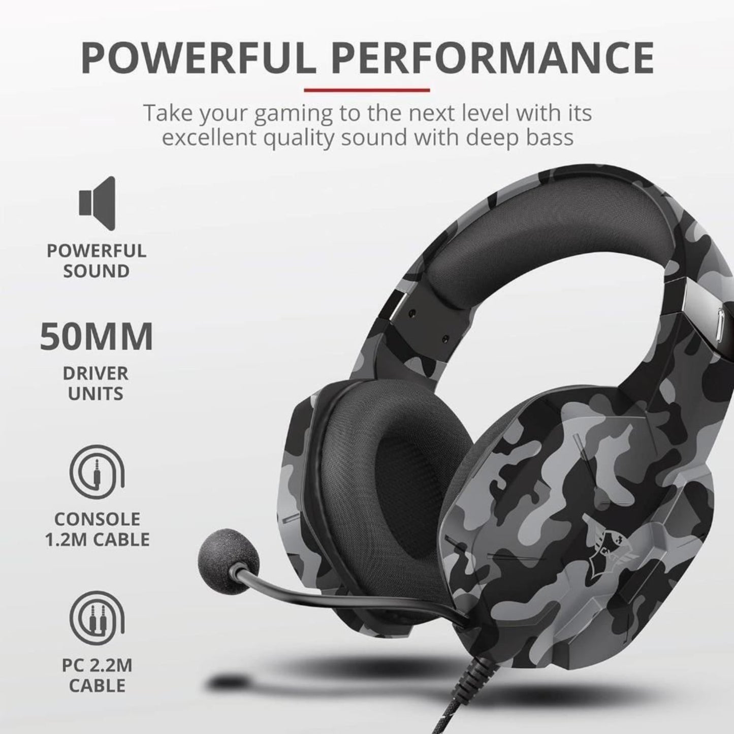 Trust GXT Altus Gaming Headset Over Ear Volume Mic PC and Consoles Black Camo