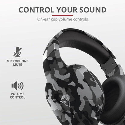 Trust GXT Altus Gaming Headset Over Ear Volume Mic PC and Consoles Black Camo