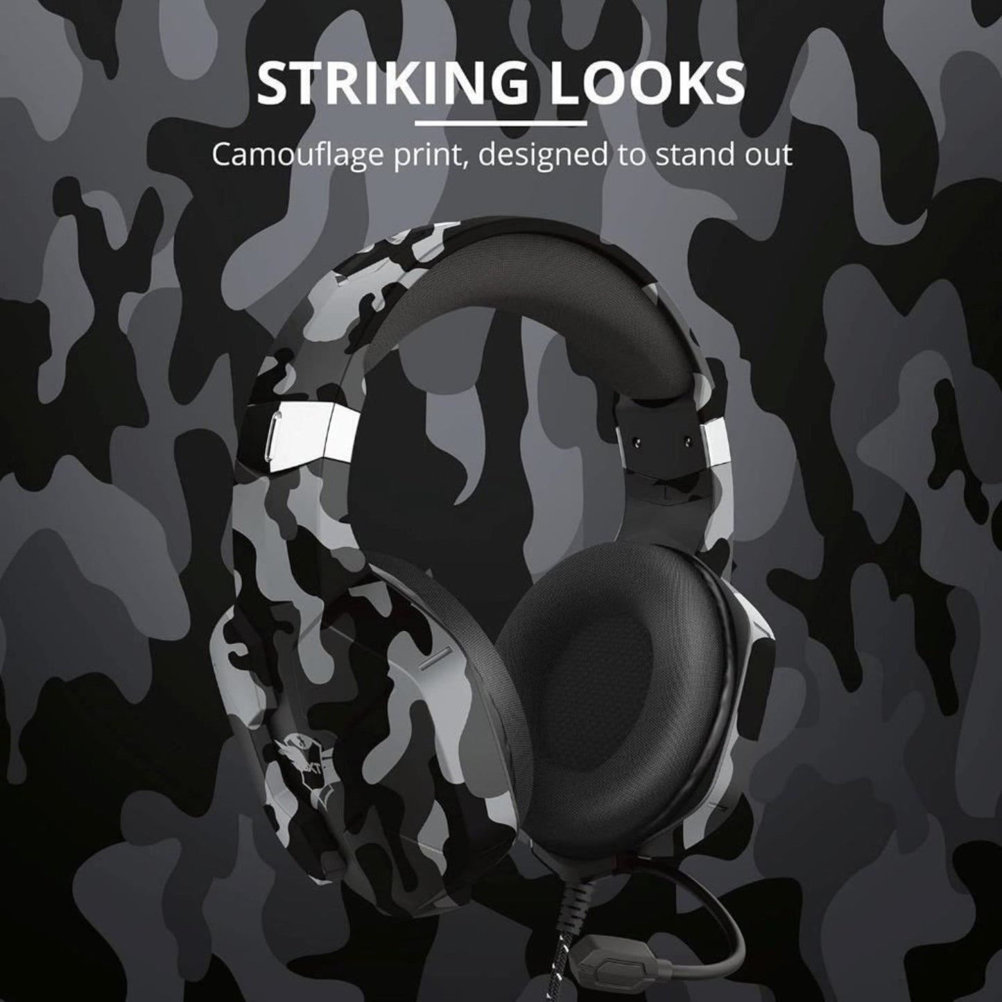 Trust GXT Altus Gaming Headset Over Ear Volume Mic PC and Consoles Black Camo
