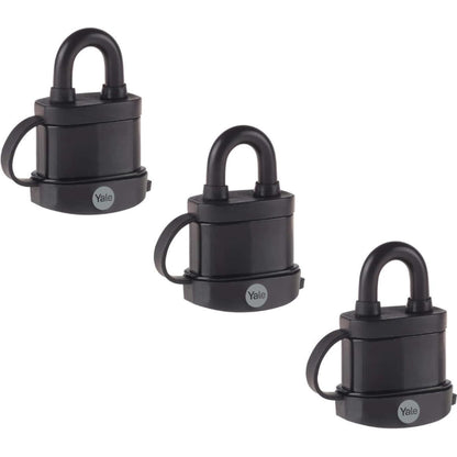 Yale Pack of 3 Weatherproof Padlock Hight Protection Outdoor Hardened Shackle