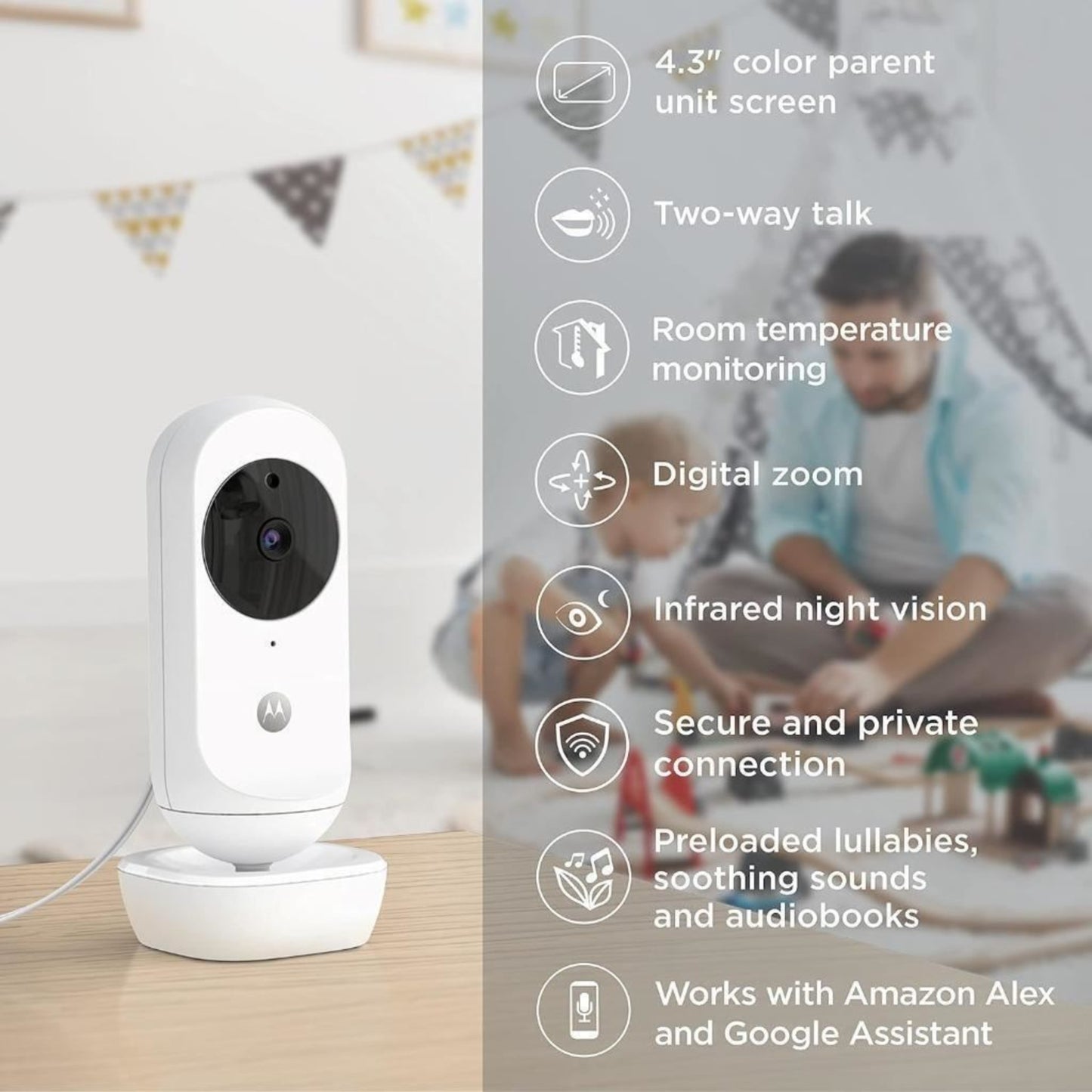 Motorola Baby Monitor With Camera 4.3" Colour Screen Two Way Talk Infrared Wi-Fi