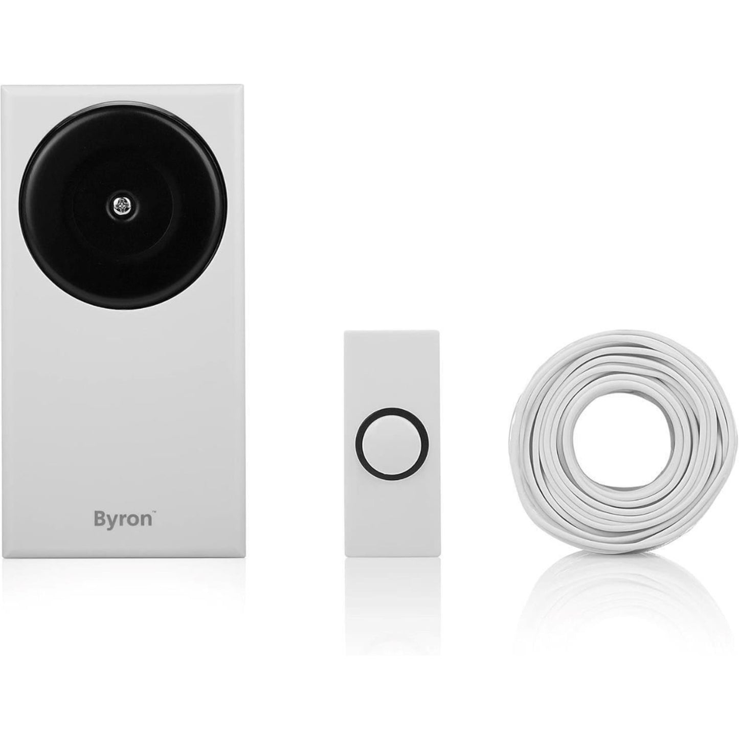 Byron Wired Doorbell Kit Button Chime and 5m Cable 90dB White DBW-24031