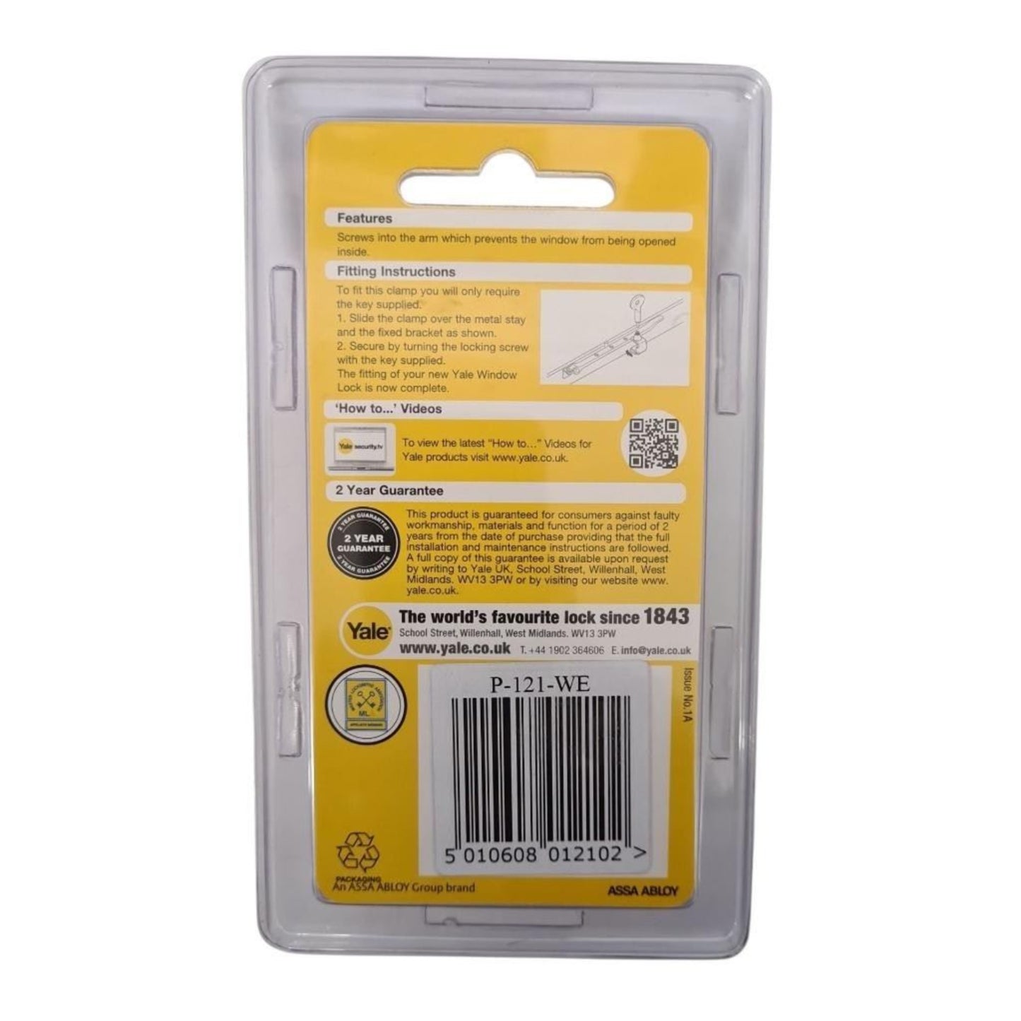 Yale Window Stay Clamp Lock for Metal and Timber Casement Windows P121WE