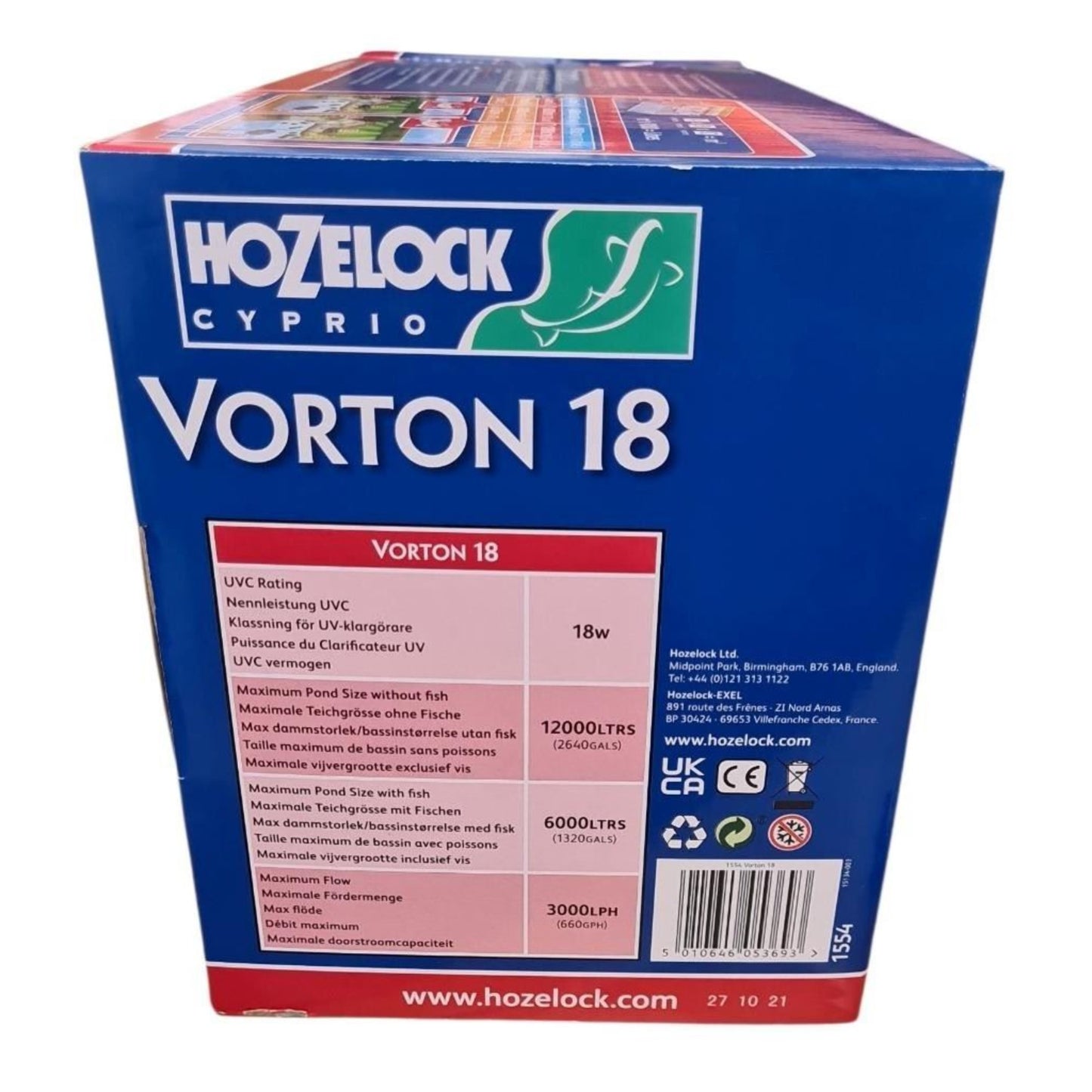 Hozelock Vorton 18 UVC Lamp Efficient Elimination of Green Water Algae 12000 LPH