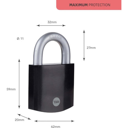 Yale Maximum Security 62mm Hardened Steel Padlock Open Boron Shackle 3 Keys