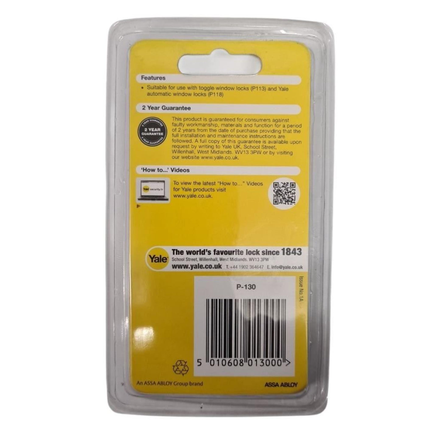 Yale Locks P130 Window Lock Hexagon Keys Pack of 3 for P118 and P113