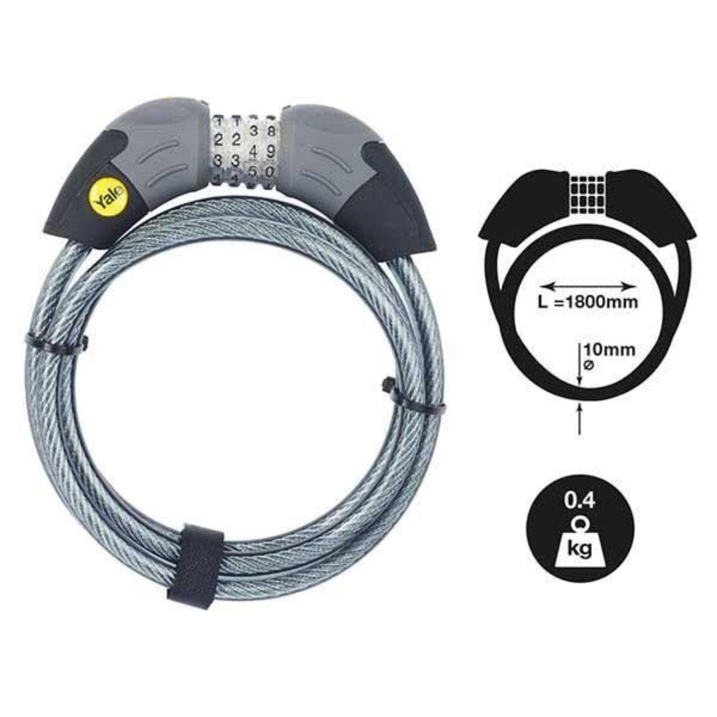 Yale Standard Combination Cable Bike Lock 1800mm Steel Ball Click Gear System