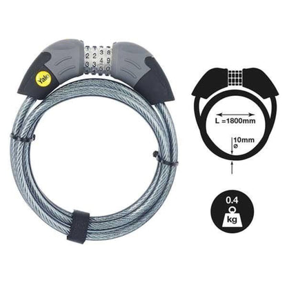 Yale Standard Combination Cable Bike Lock 1800mm Steel Ball Click Gear System