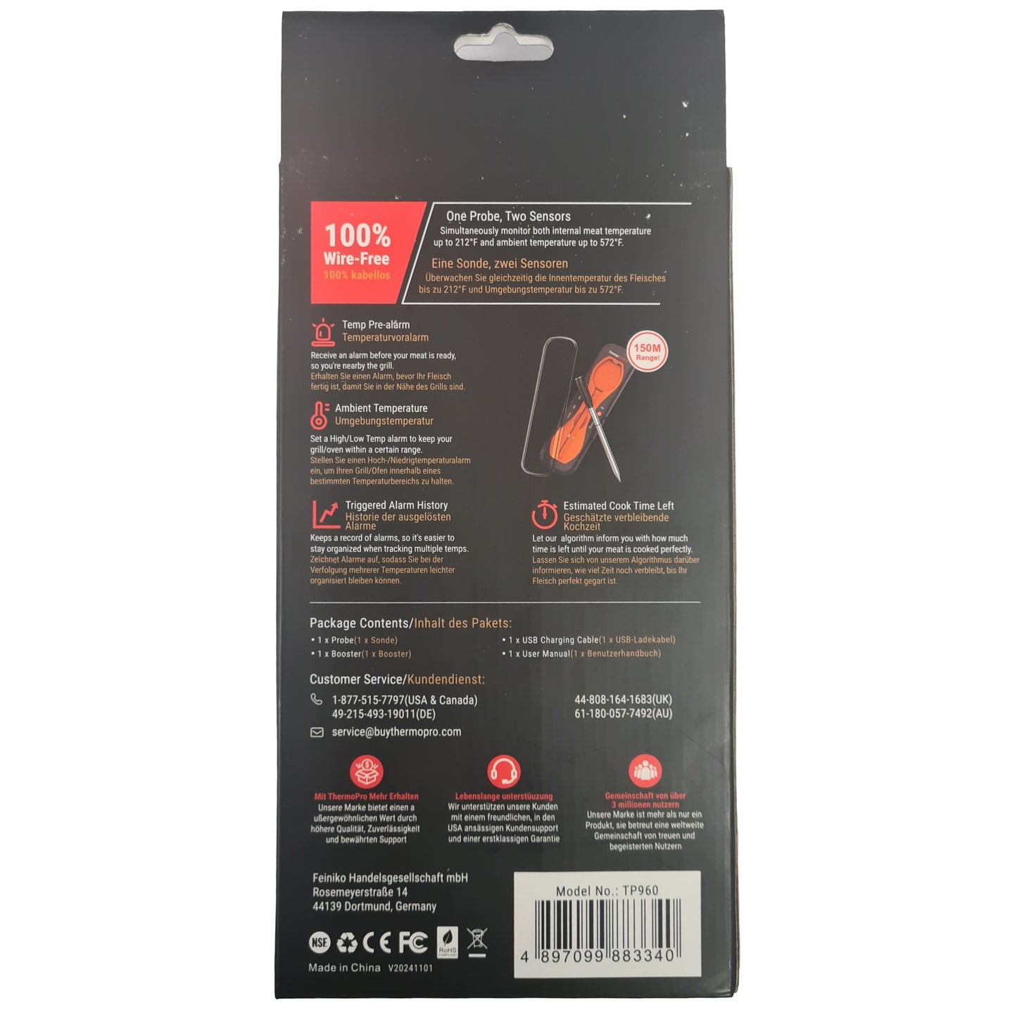 ThermoPro TempSpike Probe Wireless Meat Thermometer Bluetooth Air Fryer Grilling BBQ