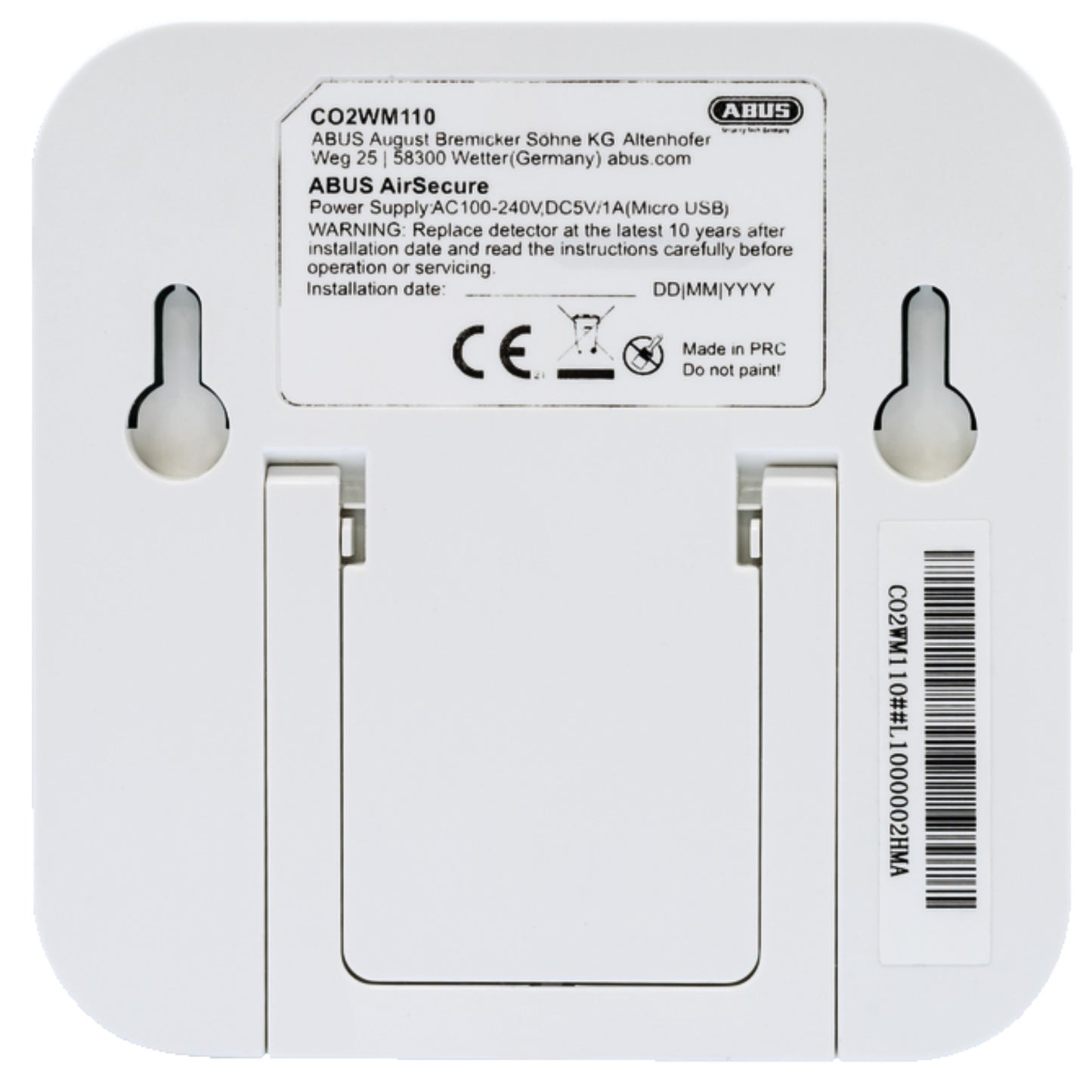 ABUS CO2 Detector AirSecure for Air quality Humidity Temperature Alarm 10 Year