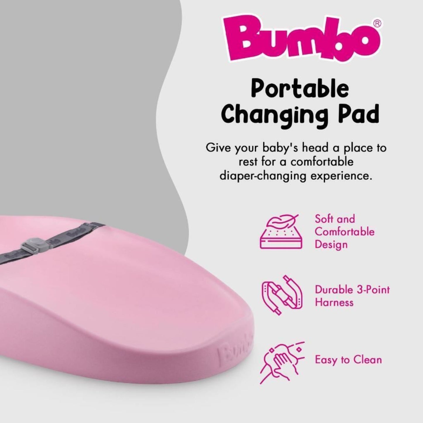 Bumbo Changing Mat Ergonomic Pad Safety Harness Soft Lightweight Cradle Pink