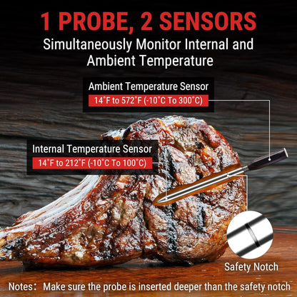 ThermoPro TempSpike Probe Wireless Meat Thermometer Bluetooth Air Fryer Grilling BBQ