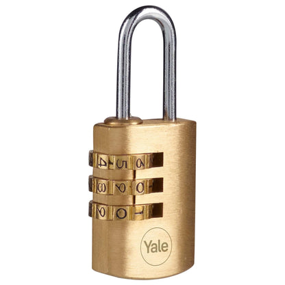 Yale Combination Padlock 22mm Brass Open Steel Shackle 3 dial Combination Lock