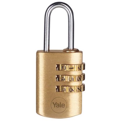 Yale Combination Padlock 22mm Brass Open Steel Shackle 3 dial Combination Lock