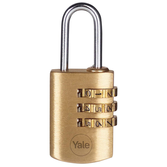 Yale Combination Padlock 22mm Brass Open Steel Shackle 3 dial Combination Lock