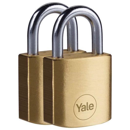Yale Standard 25mm Brass Padlock x2 Pack Open Steel Shackle 3 keyed Alike Keys