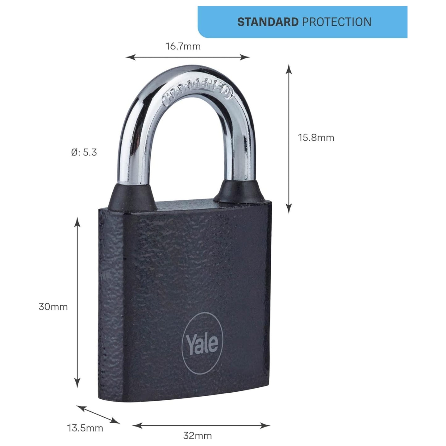 Yale Standard Security Iron Padlock 32mm Black Hardened Steel Shackle Indoor