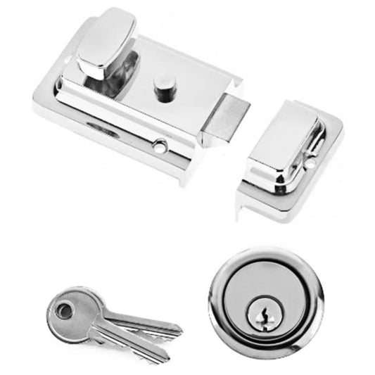 Yale Essentials Deadlock Nightlatch 60mm Backset Chrome Finish 2 keys Included