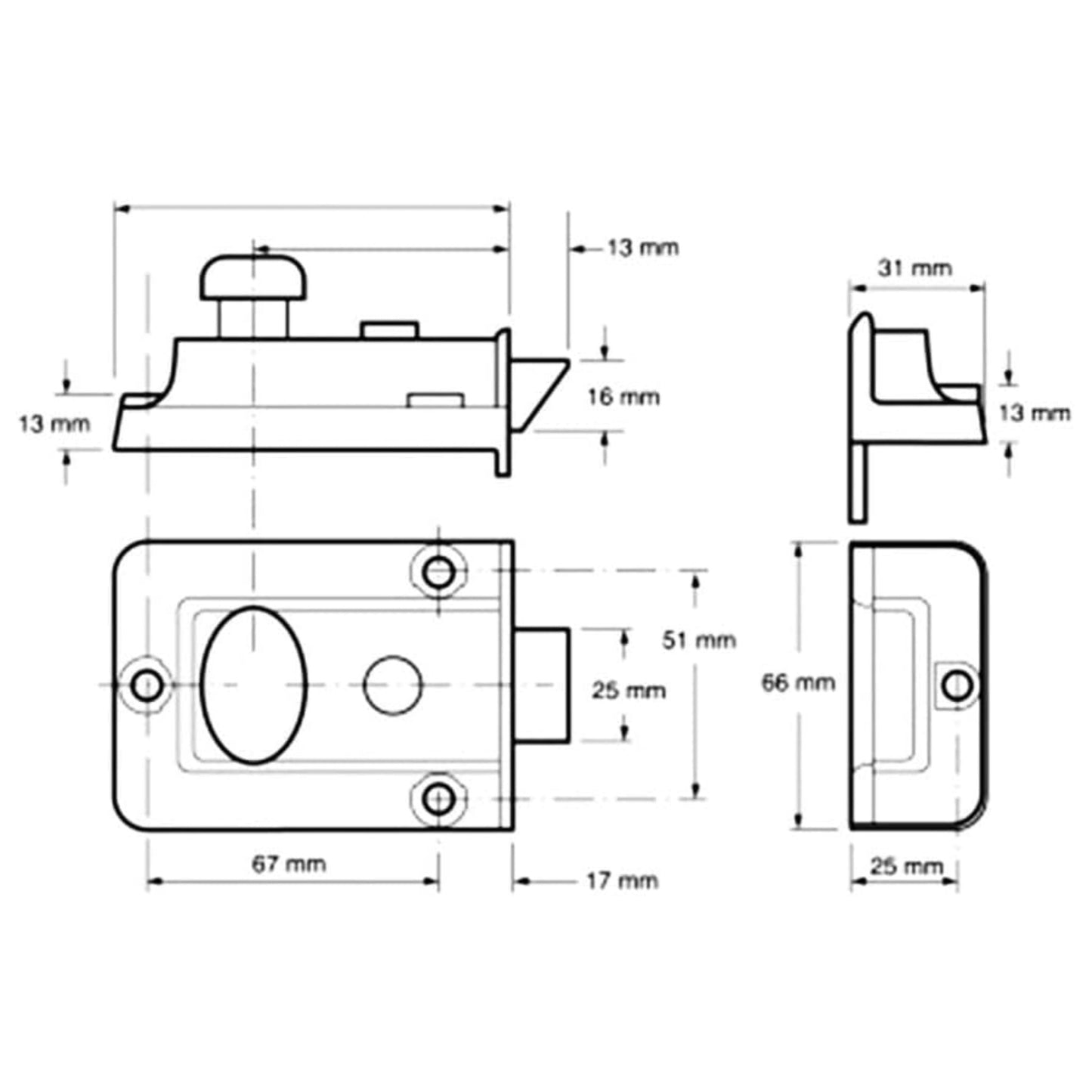 Yale Essentials Deadlock Nightlatch 60mm Backset Chrome Finish 2 keys Included