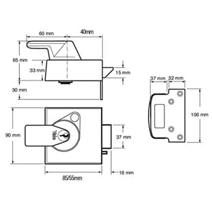 Yale BS1 Standard Nightlatch 60 mm Metallic Finish High Security P-BS2-DMG-PB-60