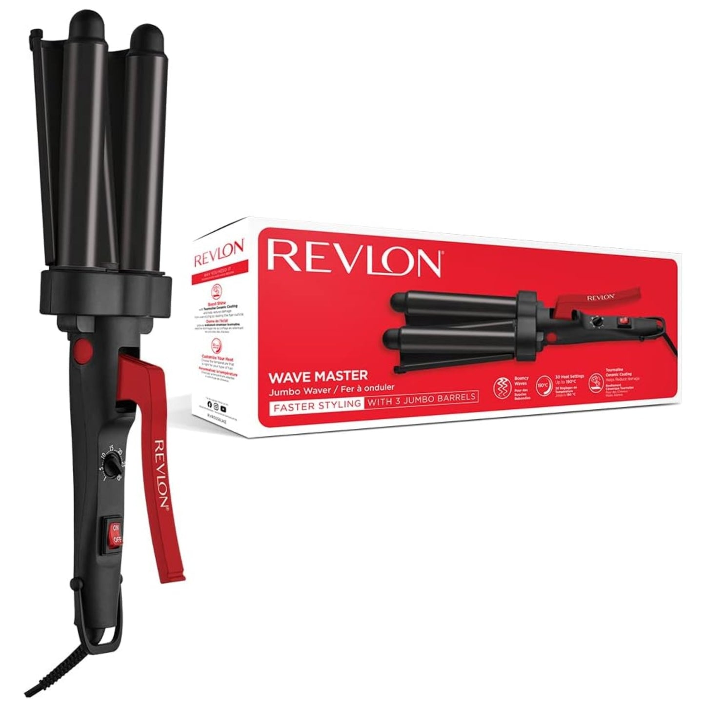 Revlon Wave Master Jumbo Waver Hair Inverter Triple Barrel Hair Waver with Tourmaline Ceramic Coating & 30 Heat Settings