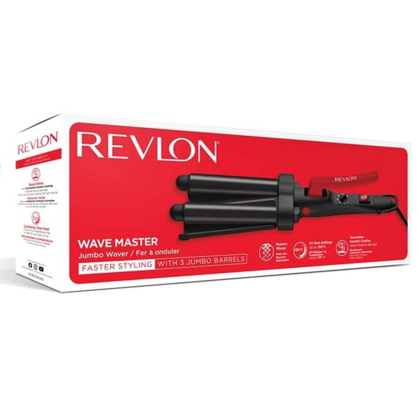 Revlon Wave Master Jumbo Waver Hair Inverter Triple Barrel Hair Waver with Tourmaline Ceramic Coating & 30 Heat Settings