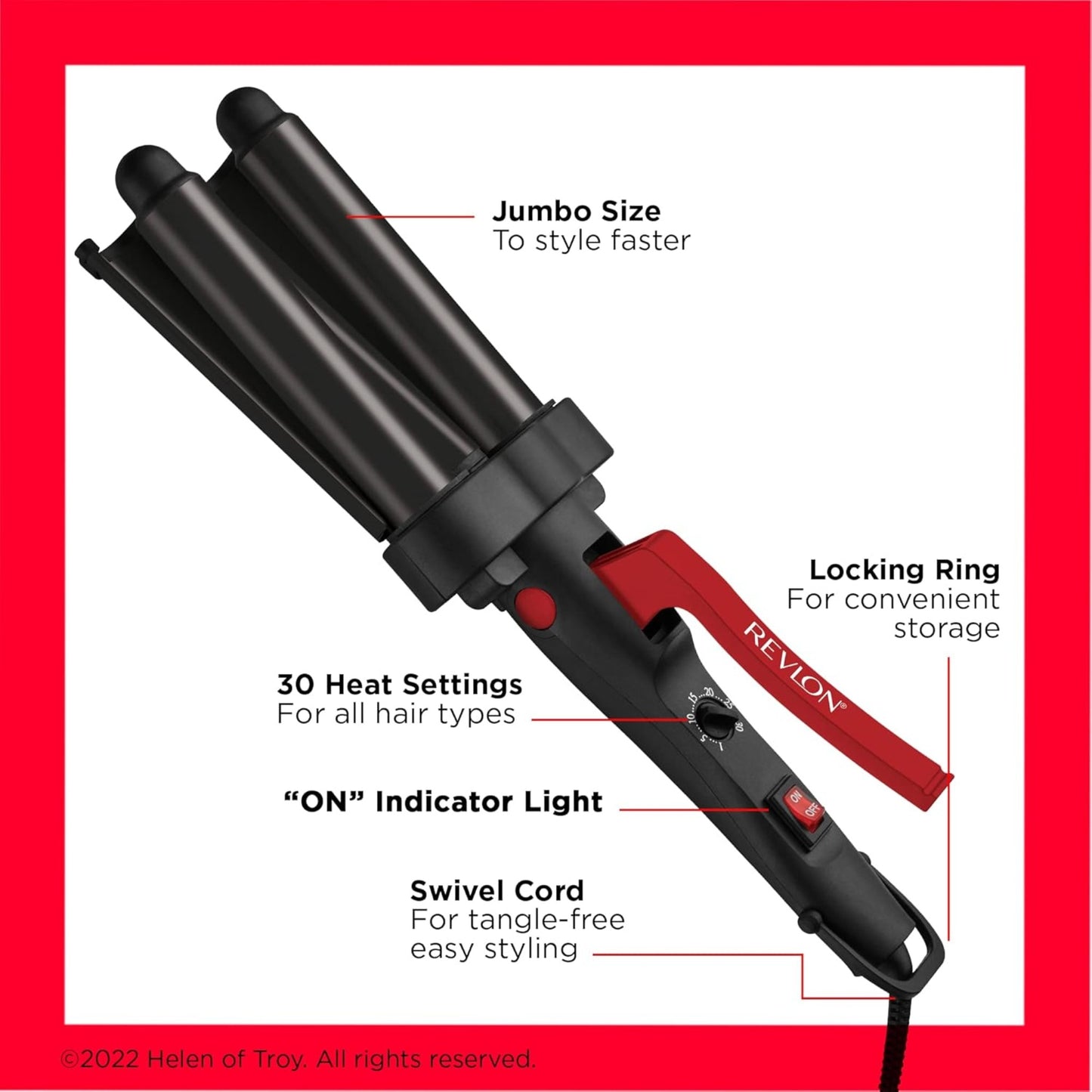Revlon Wave Master Jumbo Waver Hair Inverter Triple Barrel Hair Waver with Tourmaline Ceramic Coating & 30 Heat Settings