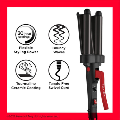 Revlon Wave Master Jumbo Waver Hair Inverter Triple Barrel Hair Waver with Tourmaline Ceramic Coating & 30 Heat Settings