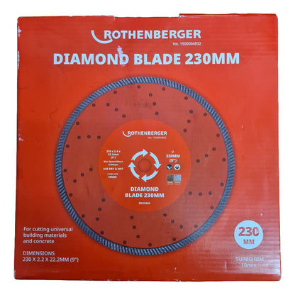 Rothenberger Turbo Diamond Blade 230mm Cutting Disc for Concrete Brick Masonry