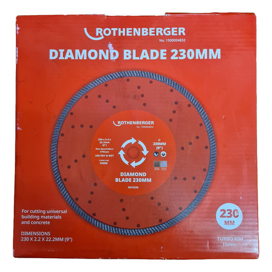 Rothenberger Turbo Diamond Blade 230mm Cutting Disc for Concrete Brick Masonry