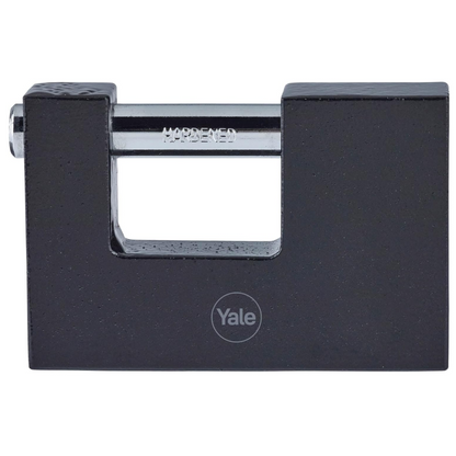 Yale Iron Shutter Padlock Hardened Steel Shackle 90mm Outdoor Black x3 Keys