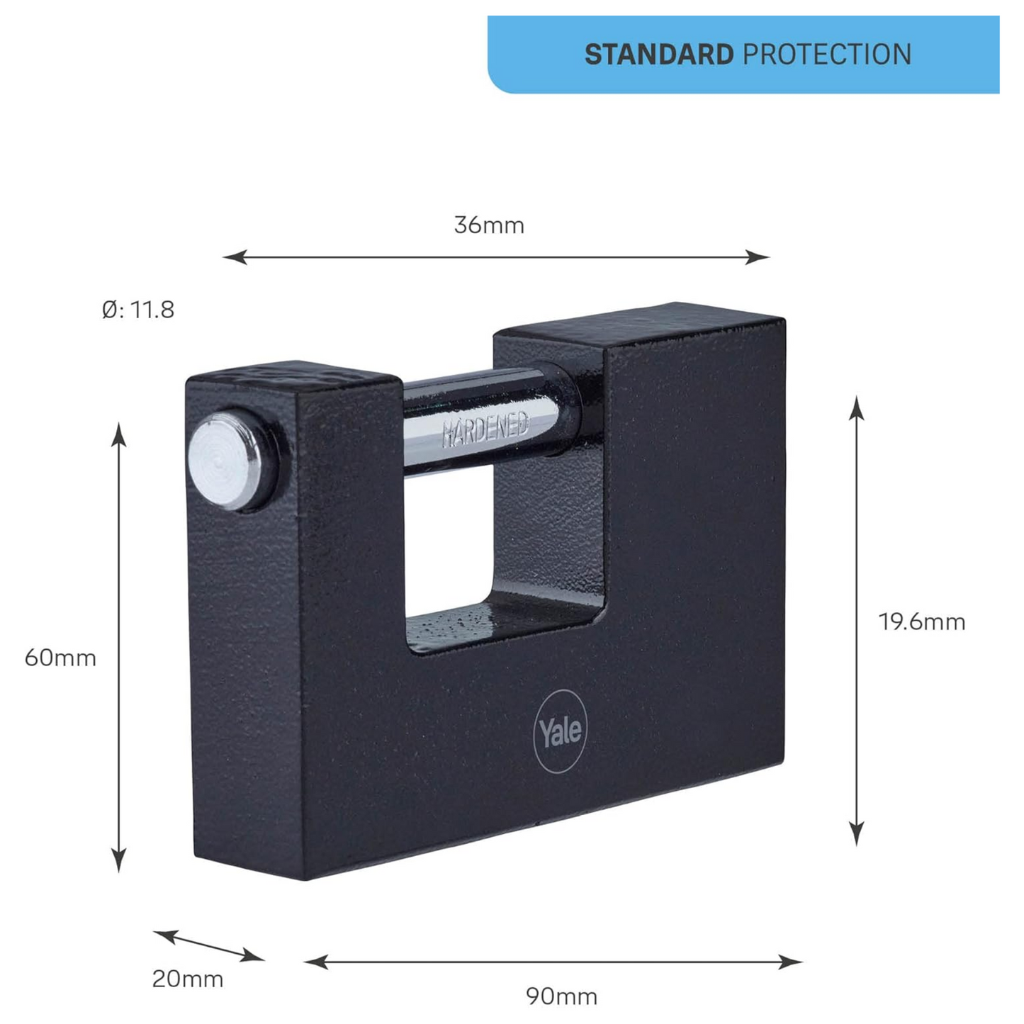 Yale Iron Shutter Padlock Hardened Steel Shackle 90mm Outdoor Black x3 Keys