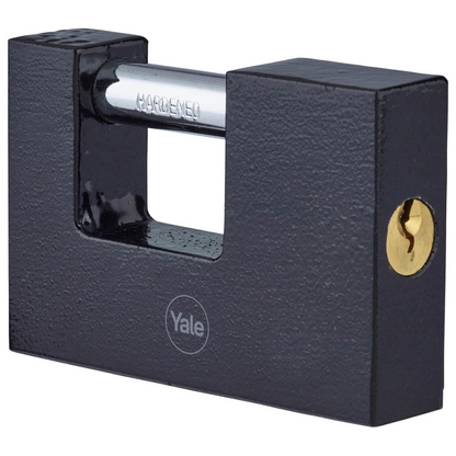 Yale Iron Shutter Padlock Hardened Steel Shackle 90mm Outdoor Black x3 Keys