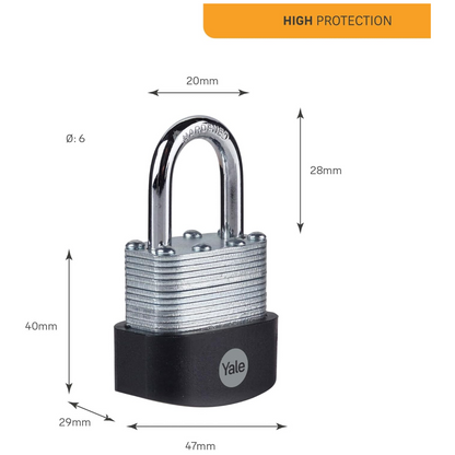 Yale High Security Heavy Duty 40mm Laminated Steel Padlock Open Hardened Shackle