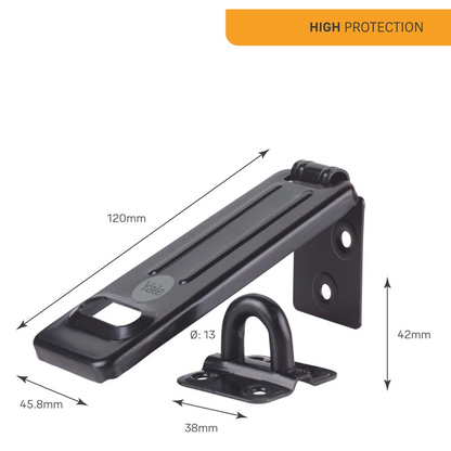 Yale Steel Hasp Staple 120mm for Secure Gates Sheds High Protection Y135B/120/BK
