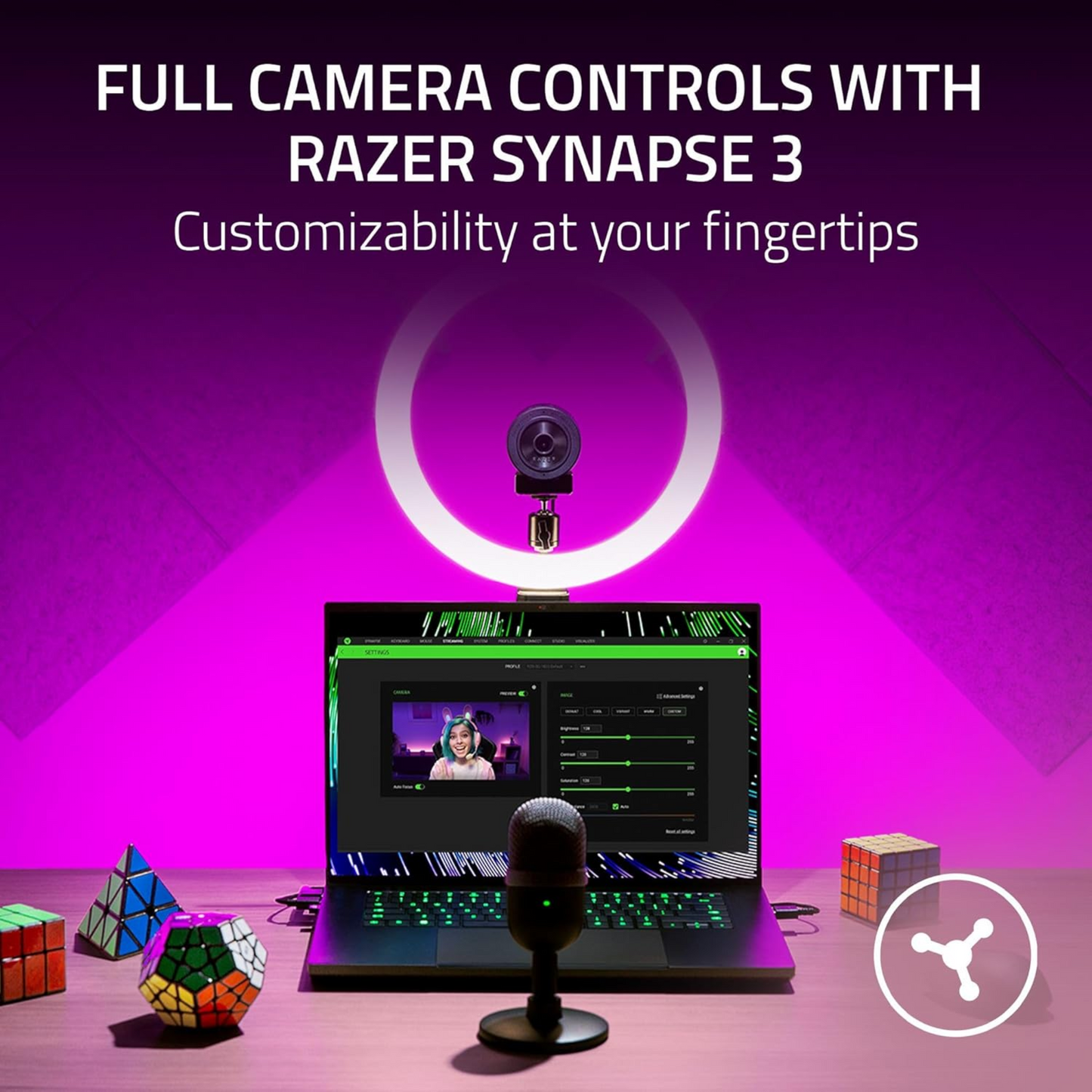 Razer Kiyo X Full HD Streaming Webcam 1080p 30 FPS or 720p 60 FPS Auto Focus