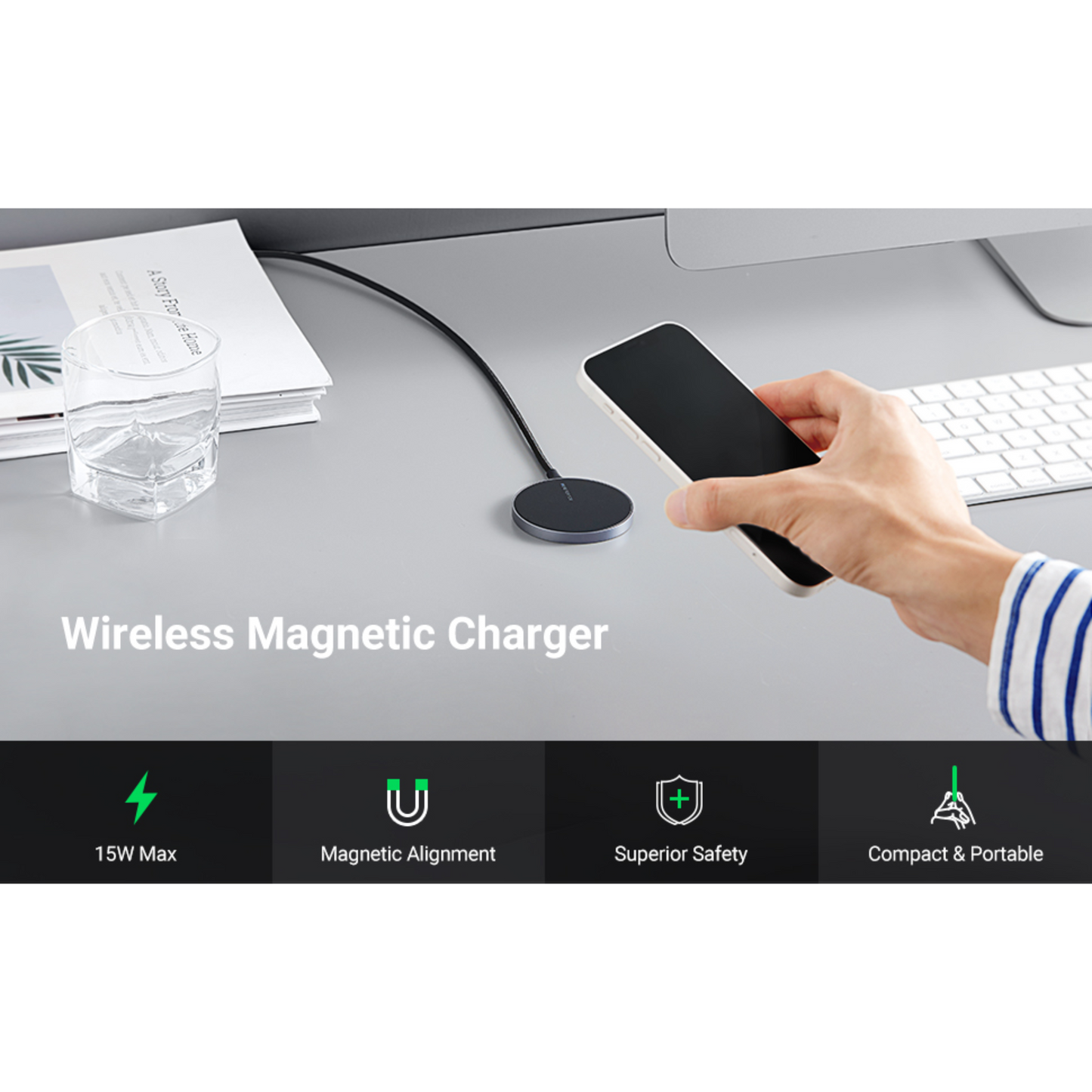 UGREEN MagSafe Wireless Charger Magnetic Fast Charger with 1.5M USB C Cable Qi