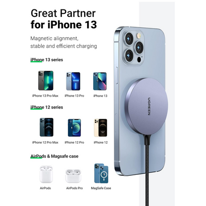 UGREEN MagSafe Wireless Charger Magnetic Fast Charger with 1.5M USB C Cable Qi