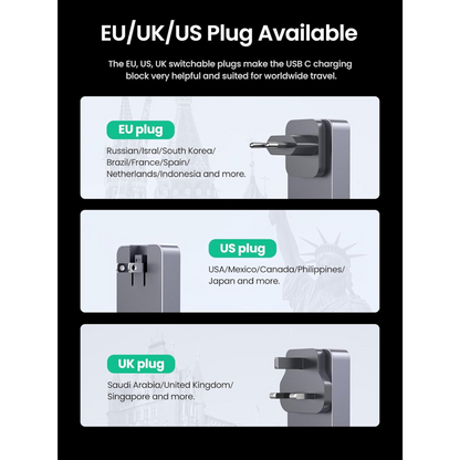UGREEN USB C Charger 65W Fast Charger Plug Nexode Travel Adapter with UK EU US