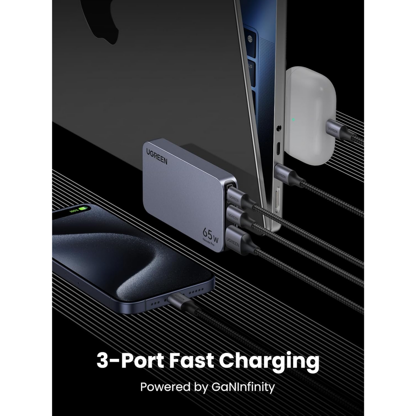 UGREEN USB C Charger 65W Fast Charger Plug Nexode Travel Adapter with UK EU US