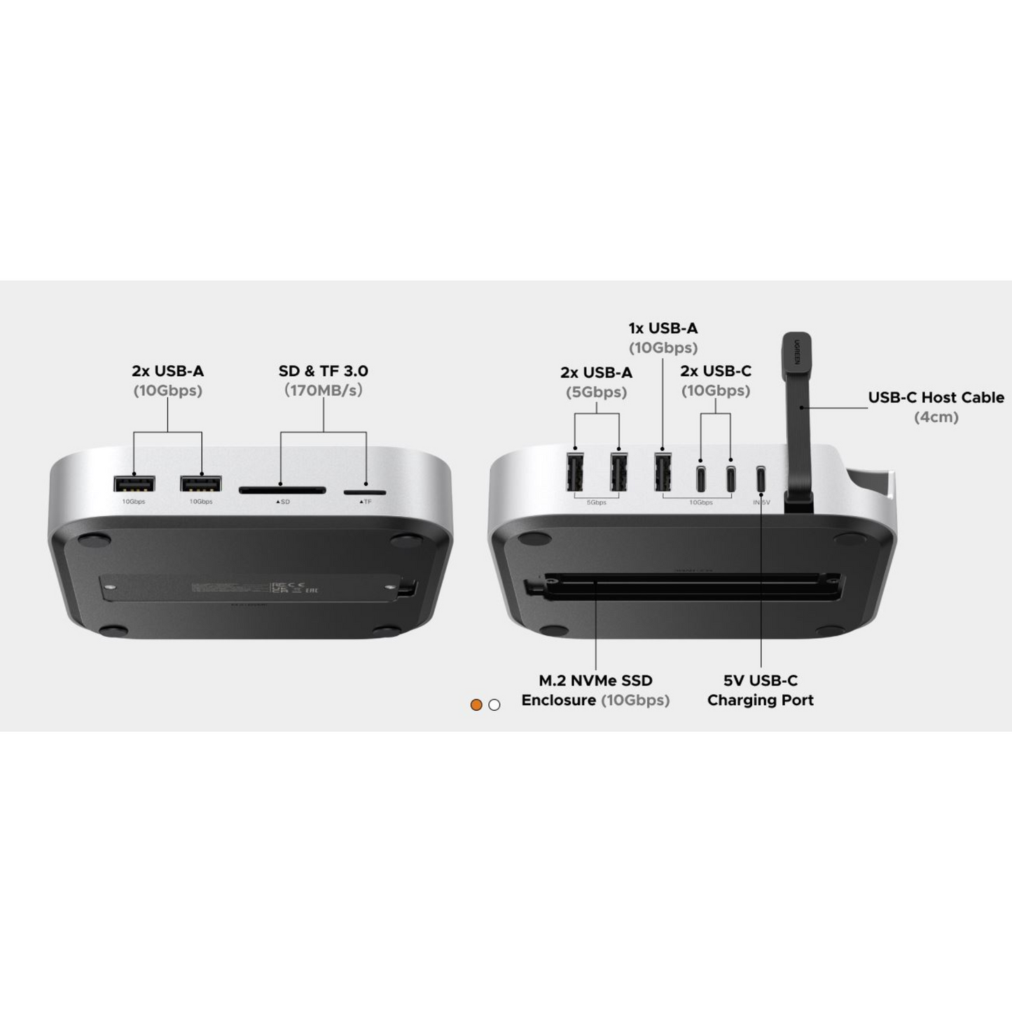 UGREEN Mac Mini M4 Dock 10Gbps NVMe SSD Enclosure USB C Hub with with 3x USB-A