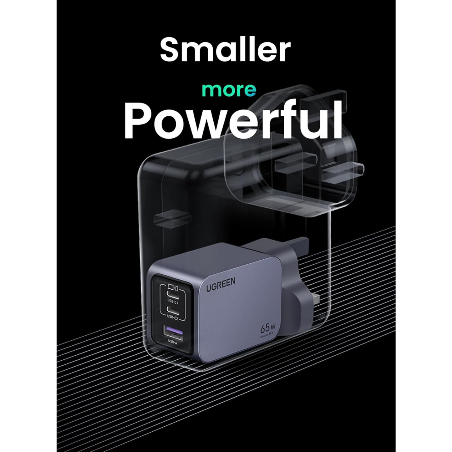 UGREEN 65W USB C Charger Nexode Pro 3-Port Compact Fast Charger UK 3 Pin Plug