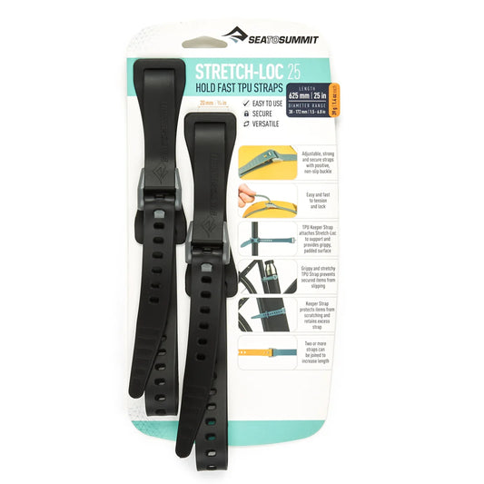 Sea to Summit x2 Stretch-Loc 25 Straps Black 20 x 625mm Diameter Range 38-172mm