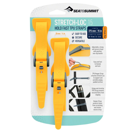 Sea to Summit x2 Stretch-Loc 15 Straps Yellow 20 x 375mm Diameter Range 38-92mm