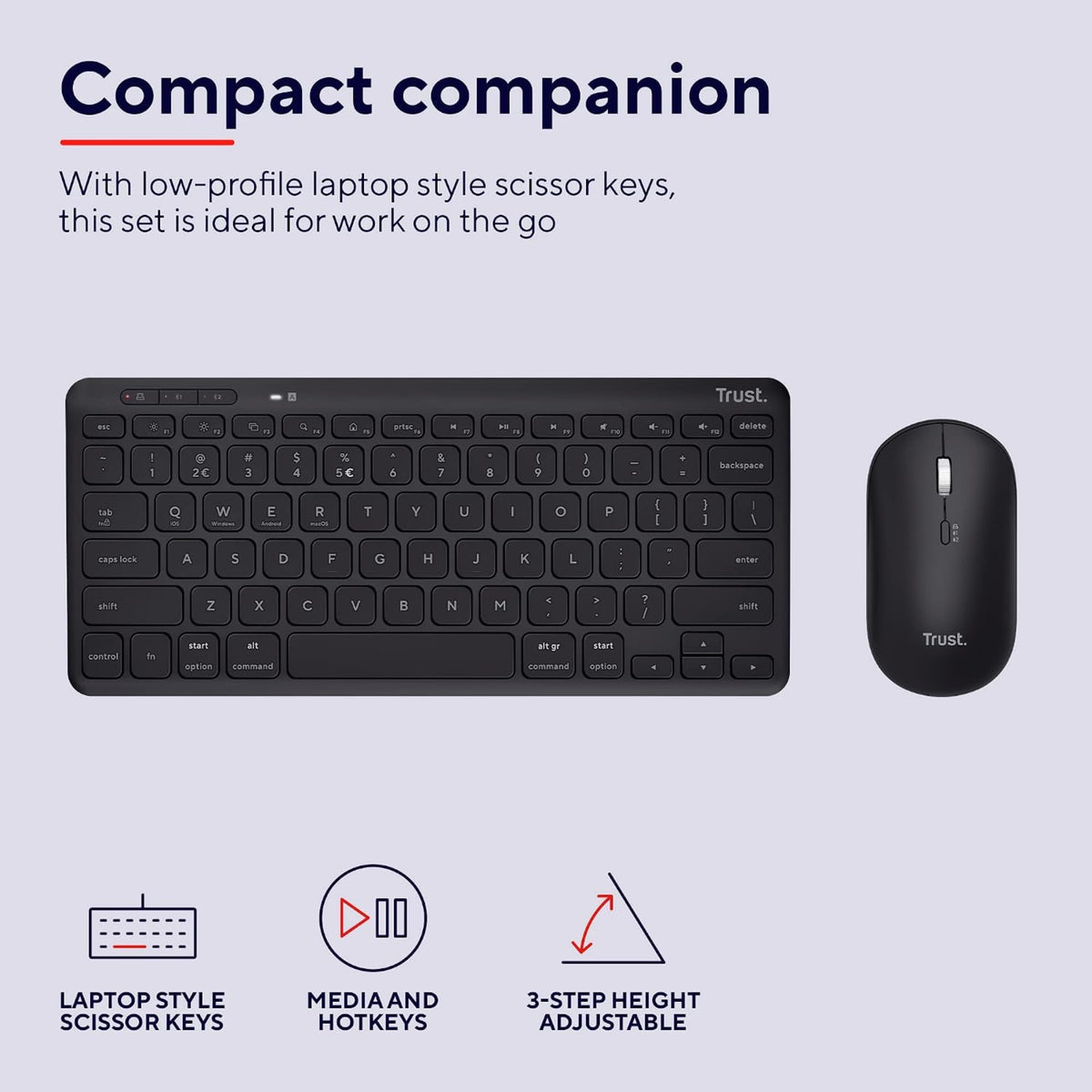 Trust Wireless Bluetooth Keyboard and Mouse QWERTY UK Rechargeable Multi-Device