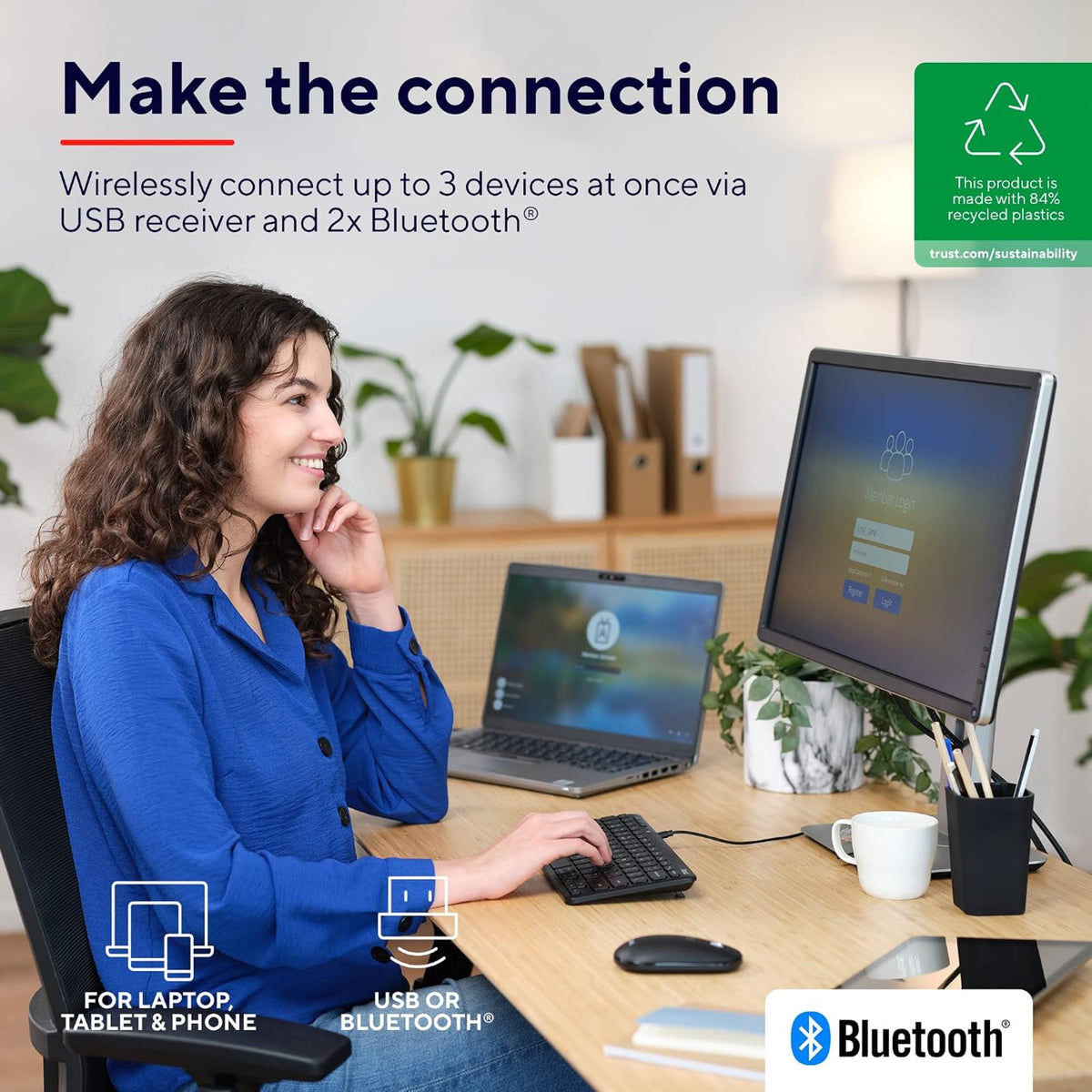 Trust Wireless Bluetooth Keyboard and Mouse QWERTY UK Rechargeable Multi-Device