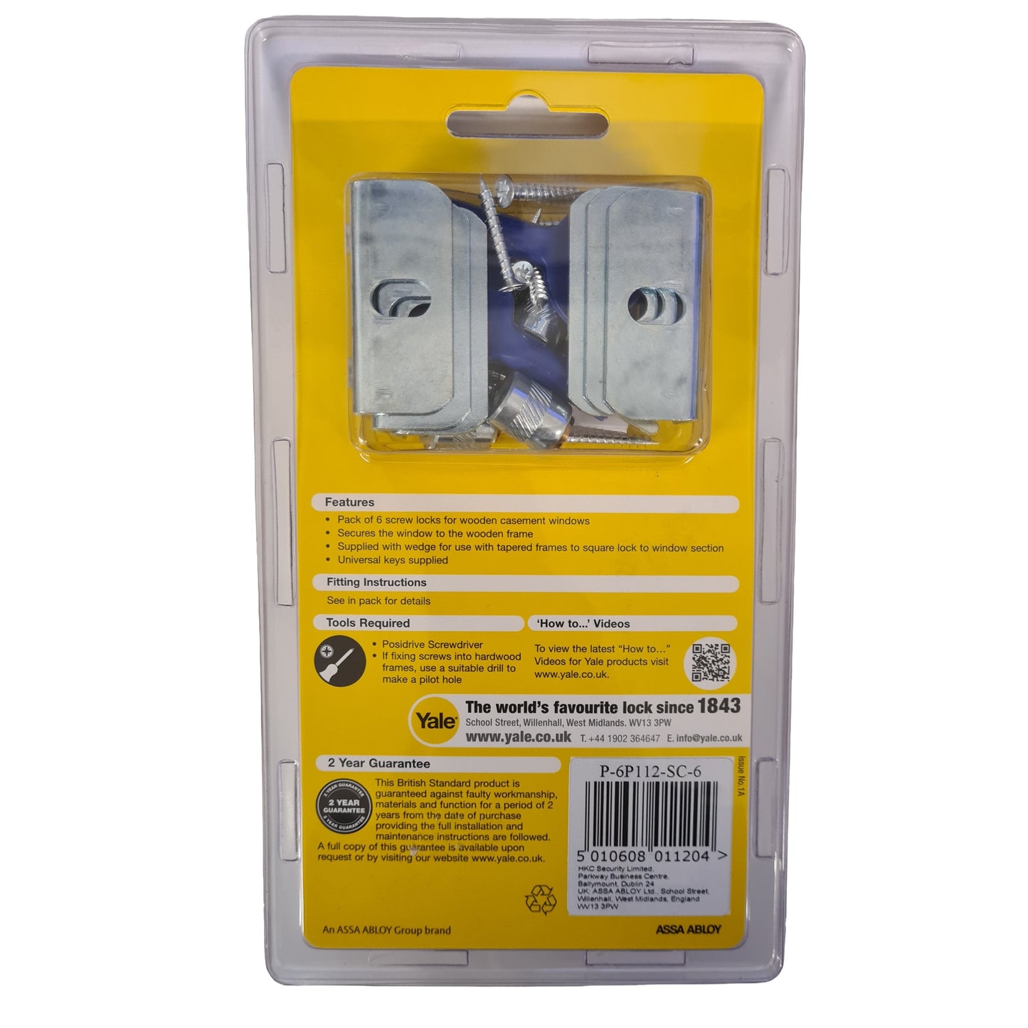 Yale Locks P6P112SC Window Screw Locks Satin Chrome Finish Pack of 6 with 2 Keys