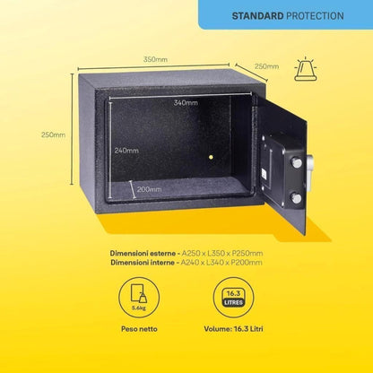 Yale Alarmed Safe 130db Built in Alarm Override Key Fixings 16 Litre 25x35x25cm