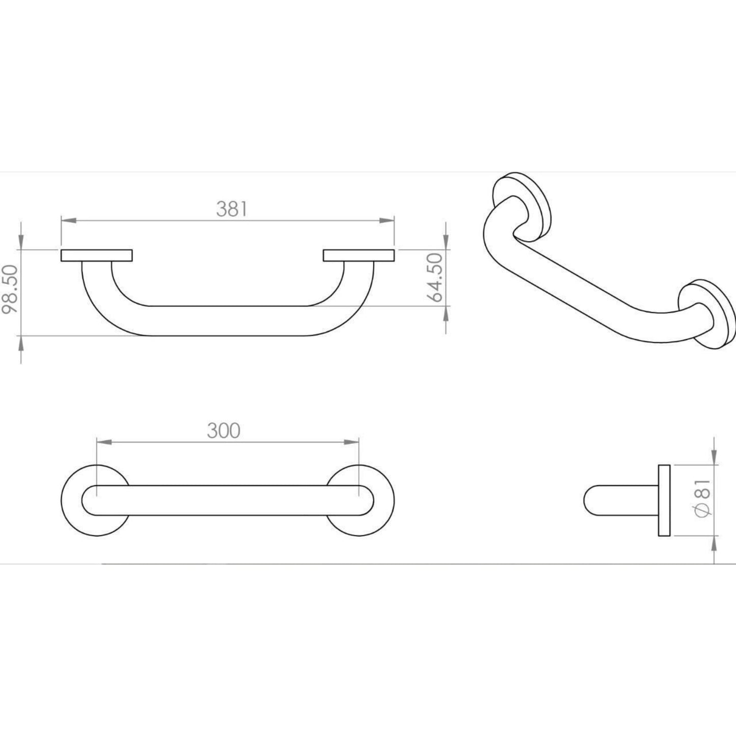 Croydex Stainless Steel Grab Handle Bar Bath Shower Mobility Aid 300mm Grey